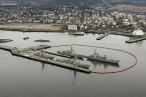 The Gibraltar Waterborne Security Barrier Port in action.